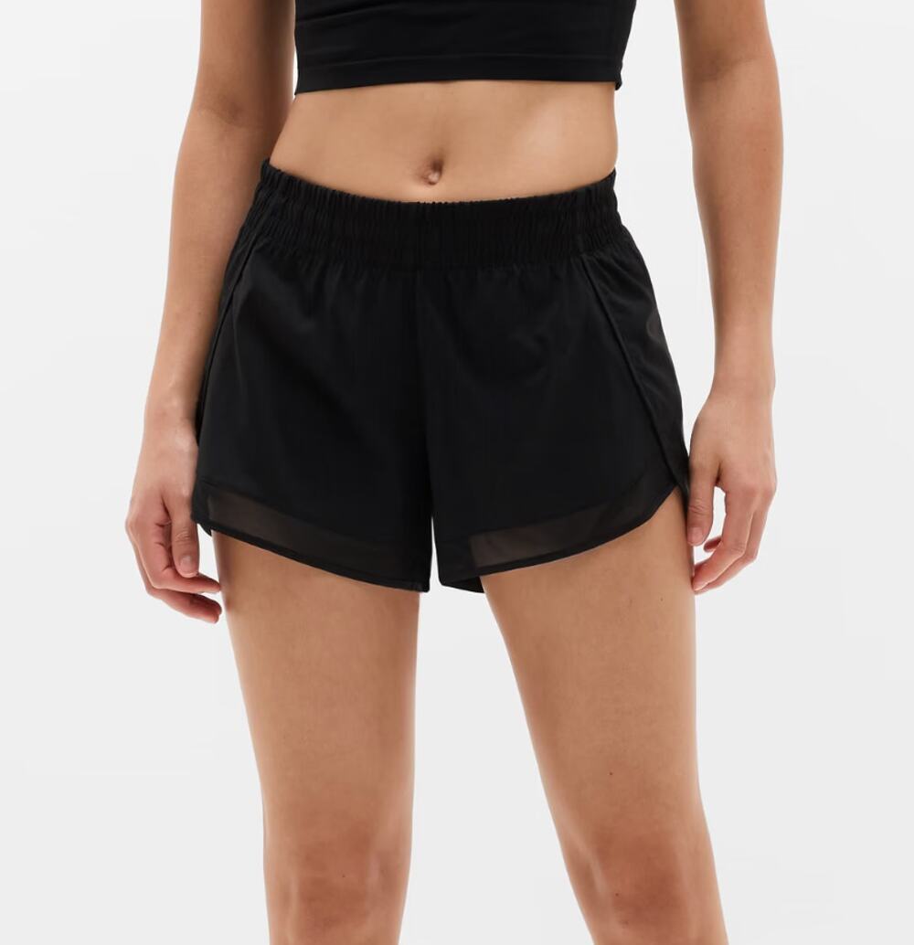 ATHLETA Mesh Racer Run Mid Rise 4" Short in Black Size Small
